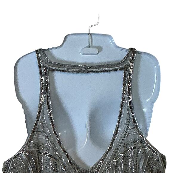 Betsy & Adam Metallic Beaded Chiffon Long Evening Gown Grey Women Size 16 NWT - Picture 12 of 13